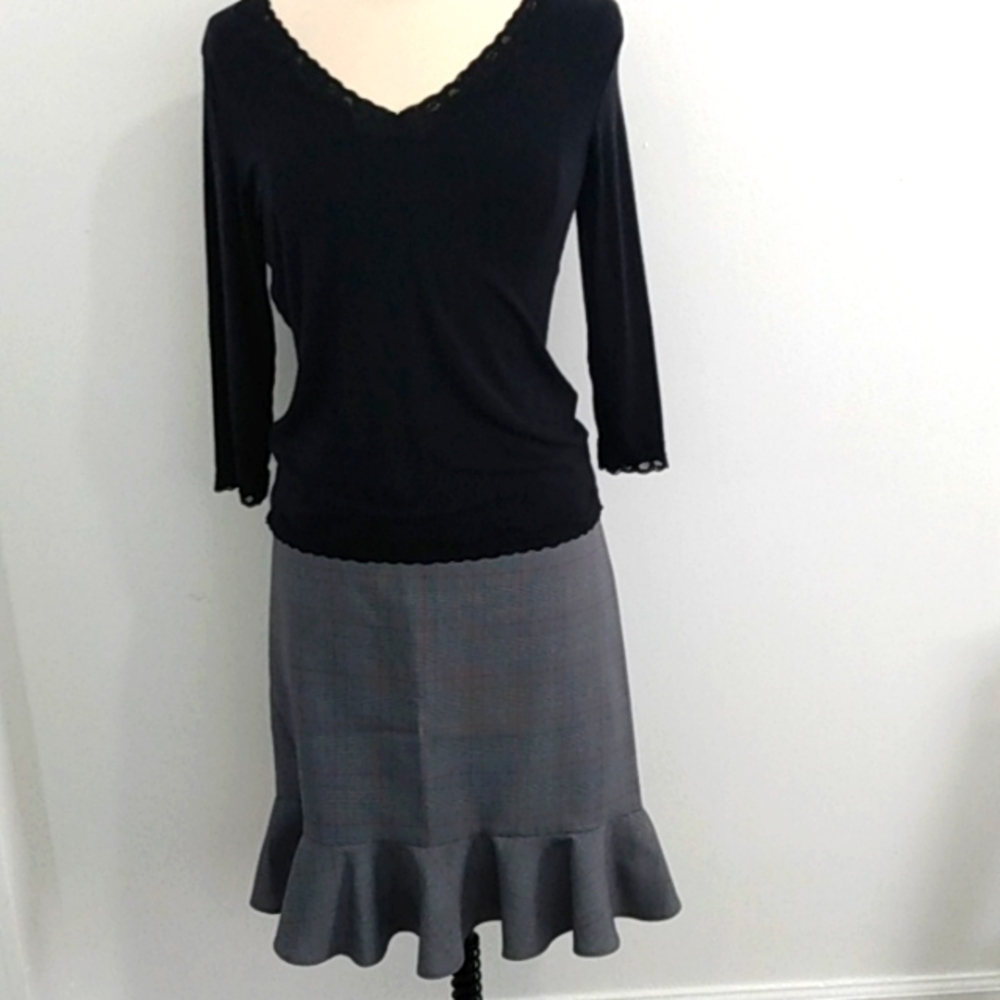 Vintage aline skirt ruffle hem line sm. checking pattern jacket  also. sz. 10